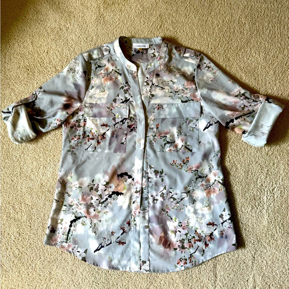 EUC Calvin Klein Sz S Cherry Blossom Blouse